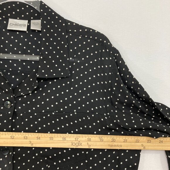 Chico's Blouse sz Large/2 Black White Polka Dot Pure Silk Long Sleeve Button Up - Picture 6 of 9
